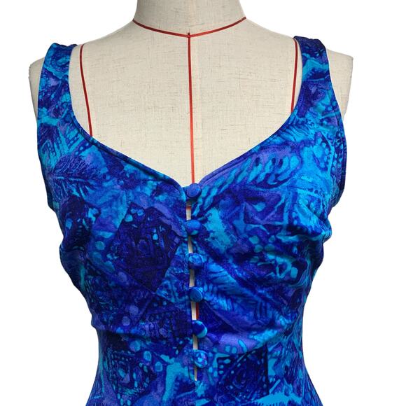 Vintage Maxine Of Hollywood Womens Blue Printed Button Swimsuit - Picture 3 of 9